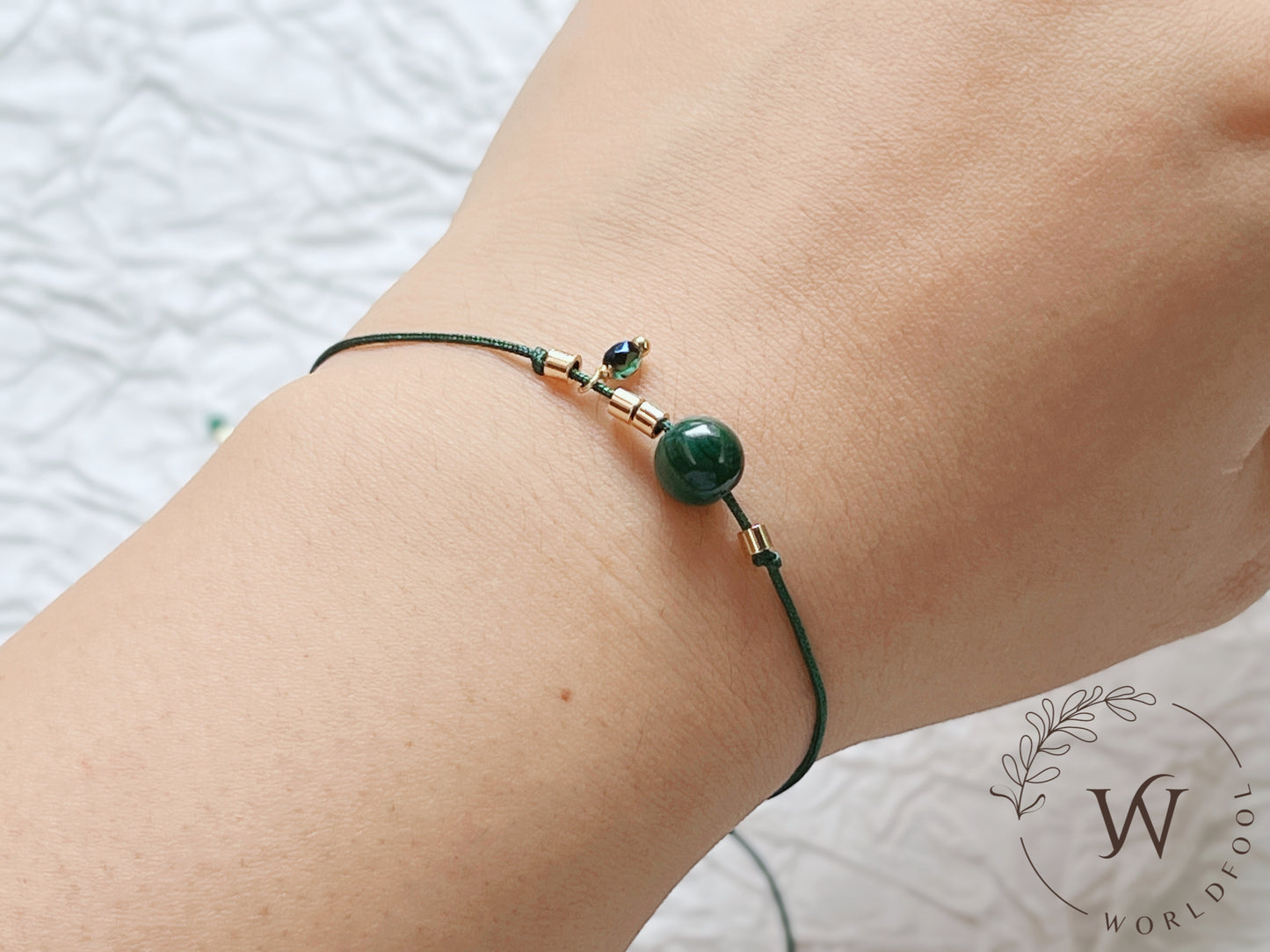 Green bracelet ｜charm bracelet in 14k gold filled, adjustable bracelet gift for her, minimalist