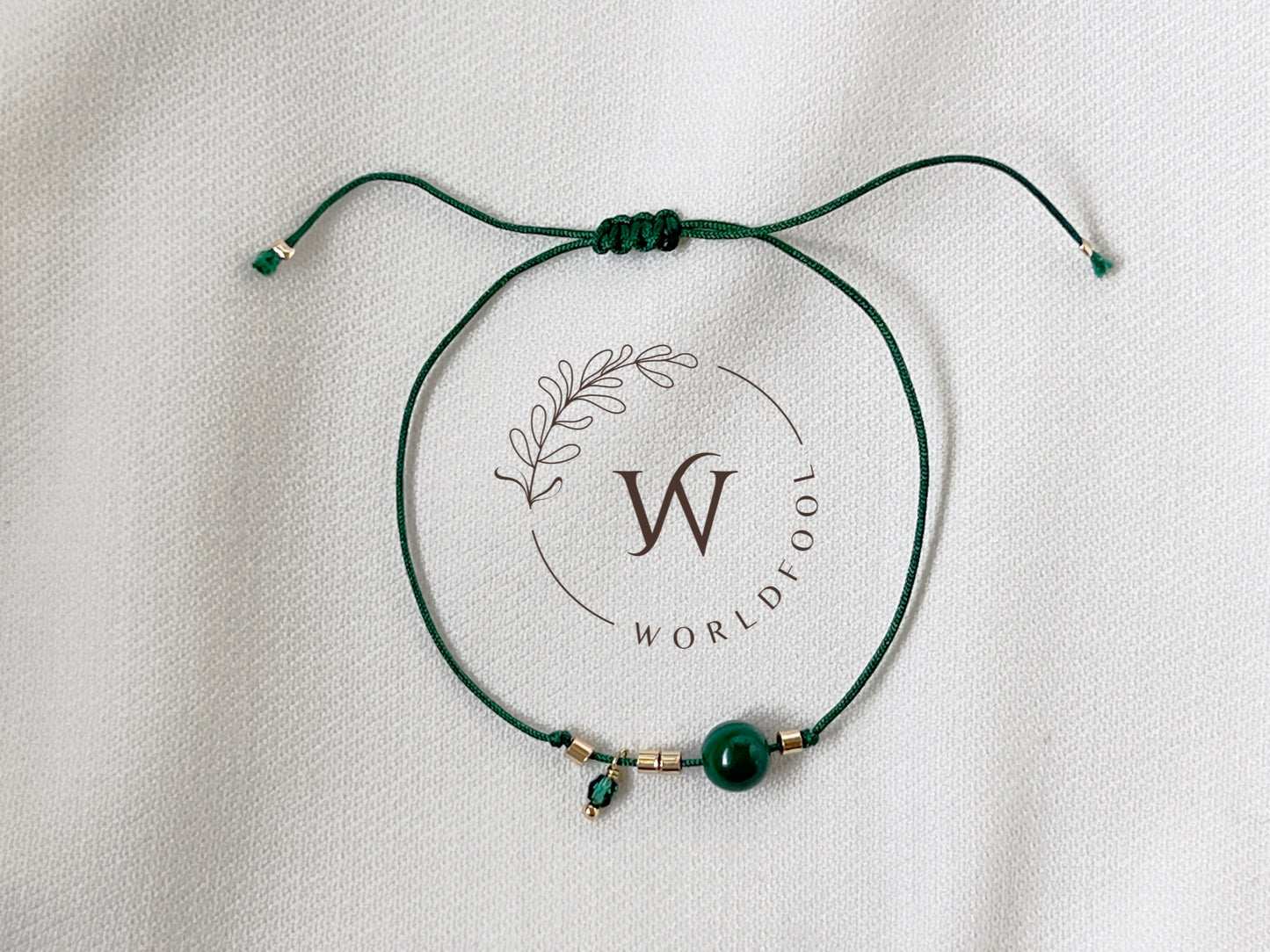 Green bracelet ｜charm bracelet in 14k gold filled, adjustable bracelet gift for her, minimalist