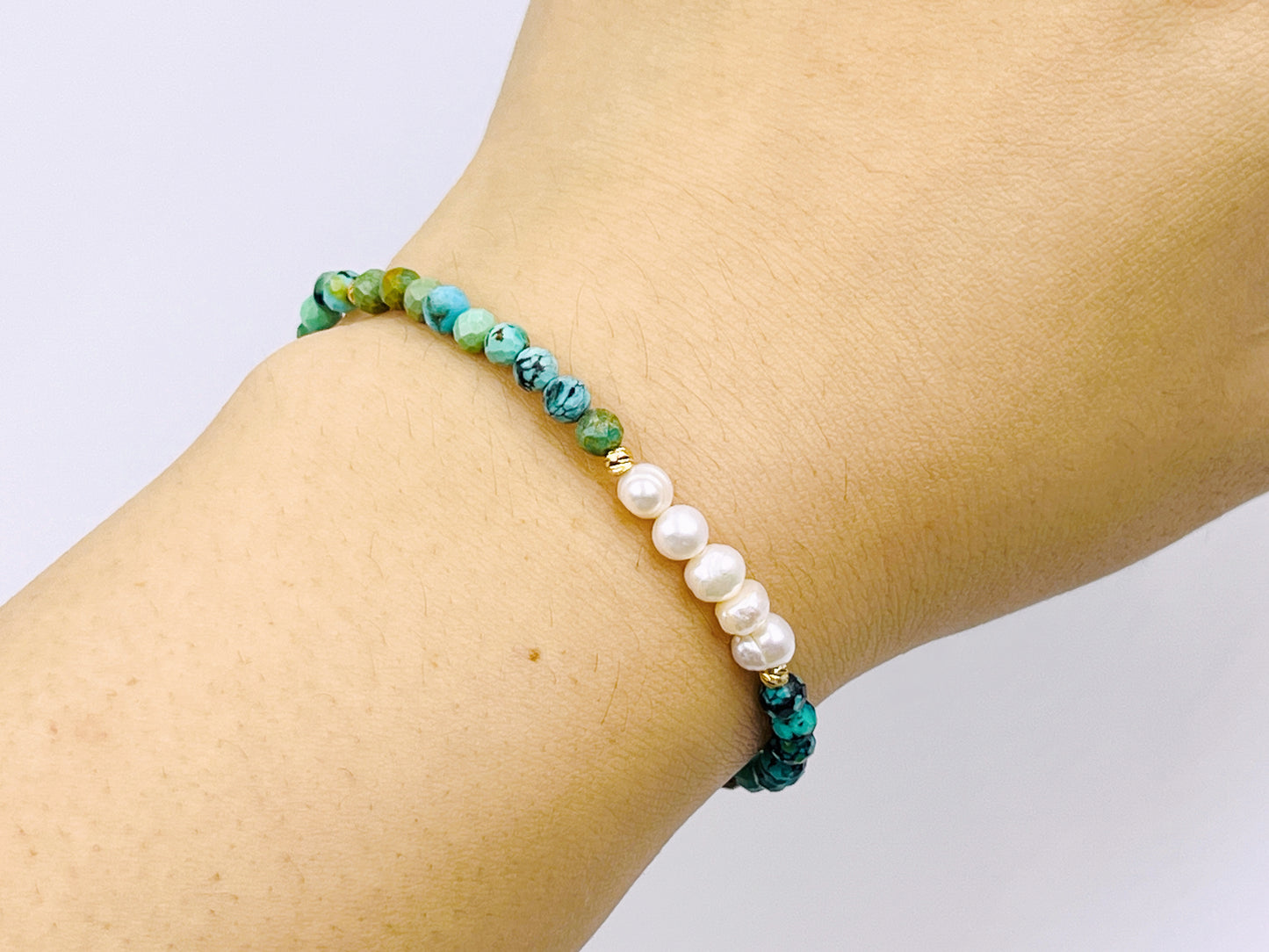 Turquoise with pearl bracelet, daily wear, gift for her, length personalized